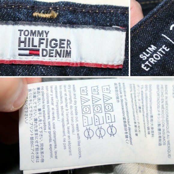 Mens TOMMY HILFIGER DENIM Jeans Slim Fit Dark Wash Straight Leg - Picture 9 of 9
